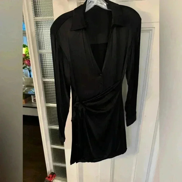 Zara Dresses & Skirts - Zara black mini button front collared dress. Black long sleeve Sz XS